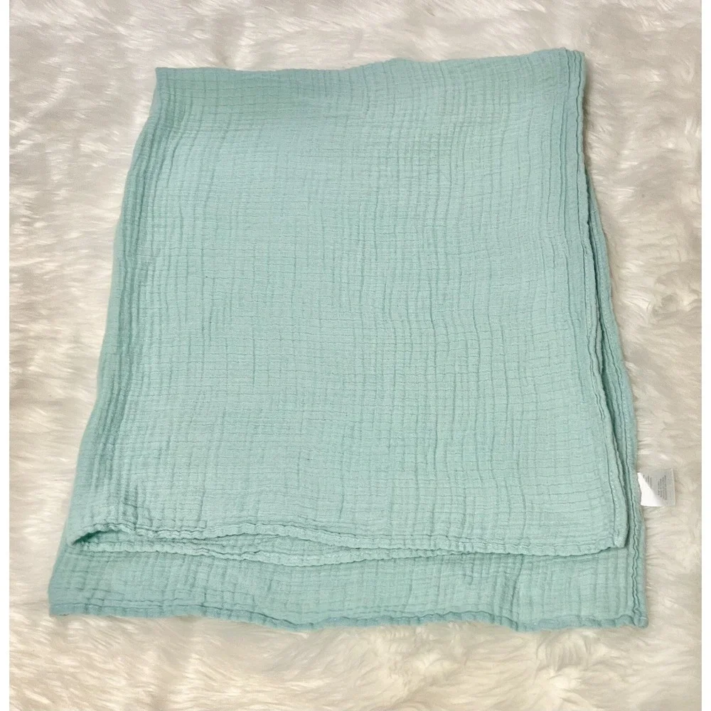 Kyle & Deena Mint Green Cotton Muslin Baby Blanket Crinkle Gauze Swaddle 30x36‎